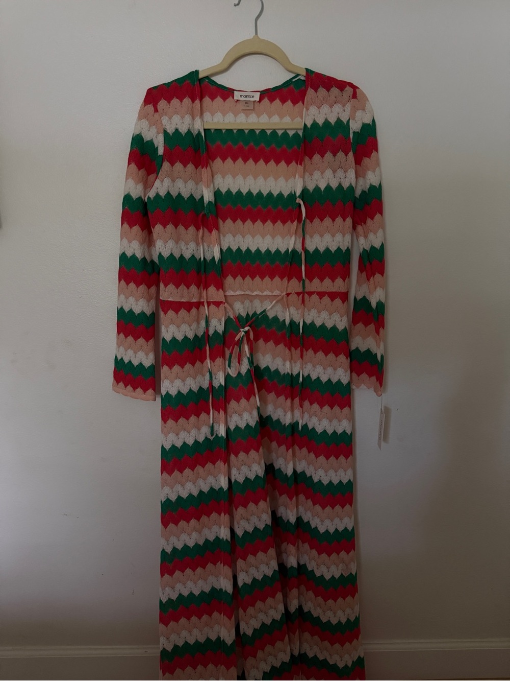 Montce Chevron Stripe beach coverup Robe - Red, Green, Cream